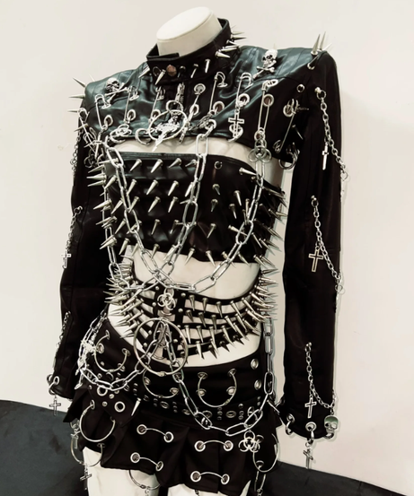 Unleash Your Inner Vixen: Extreme Spiked & Chained Gothic Punk PU Leather Set - Perfect for Halloween & Fall Festivals