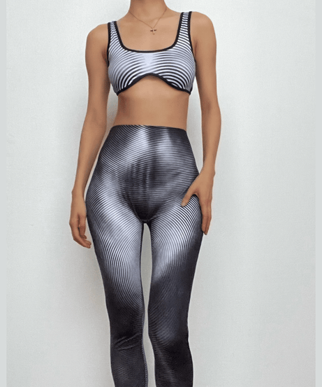 Sculpting Optical Illusion Leggings & Sports Bra Set - Dynamic Fall Athleisure for Women