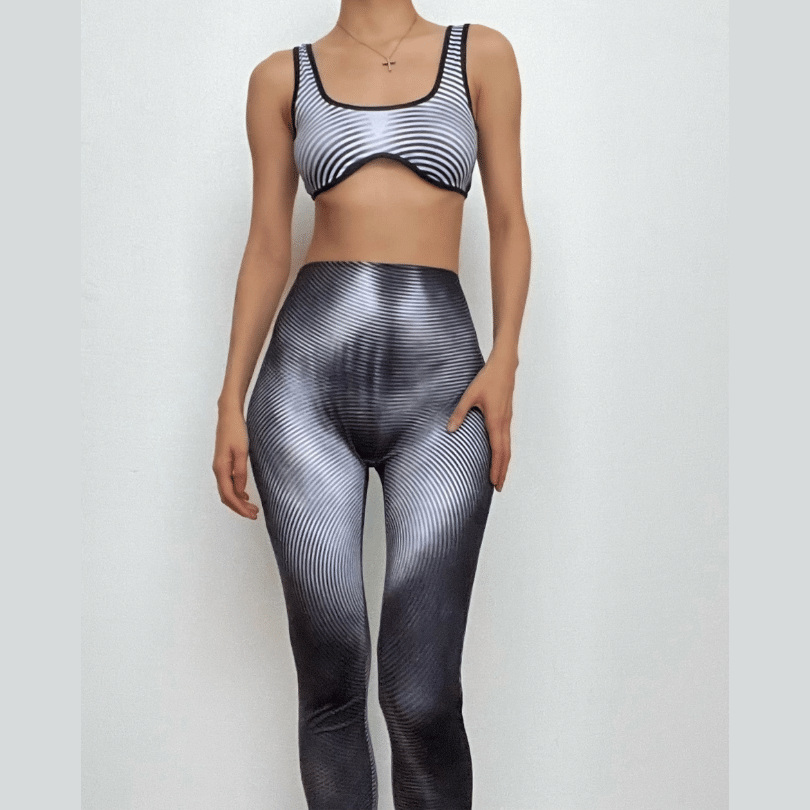 Sculpting Optical Illusion Leggings & Sports Bra Set - Dynamic Fall Athleisure for Women