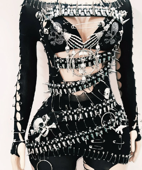 Unleash Your Edge: Spiked Skull Cutout Jumpsuit - Perfect for Halloween, Concerts & Clubs