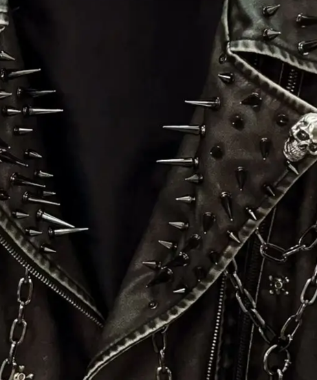Unleash Your Inner Rebel: Spiked & Chained Skull Faux Leather Jacket - Your Ultimate Fall & Halloween Statement