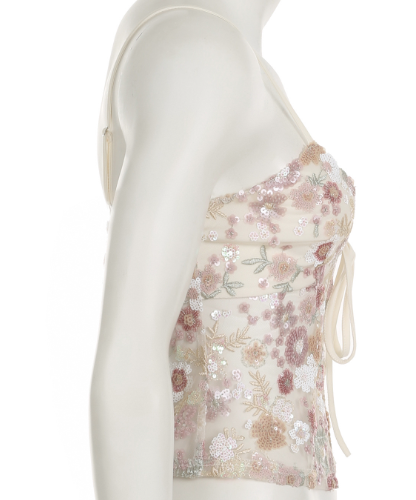Romantic Floral Sequin Tie-Front Cami Top | Holiday-Ready V-Neck Sparkle