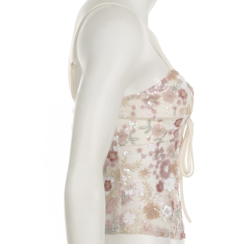 Romantic Floral Sequin Tie-Front Cami Top | Holiday-Ready V-Neck Sparkle