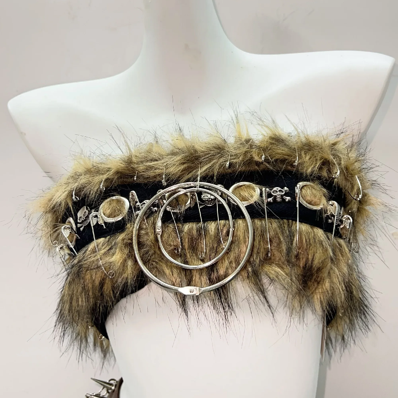 Fierce Faux Fur Spiked O-Ring Festival Set - Wild Warrior Two-Piece for Halloween & Rave
