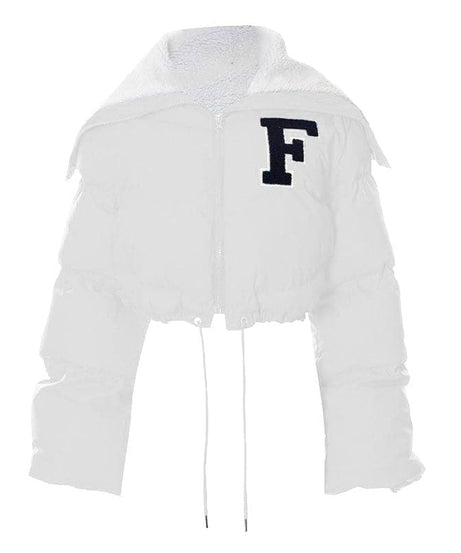 The 'F' Factor Cropped Puffer Jacket: Cozy Sherpa Collar & Trendy Fall Style