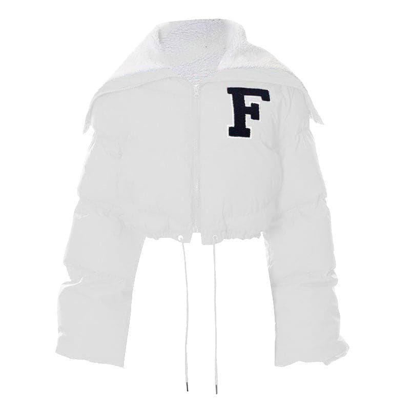 The 'F' Factor Cropped Puffer Jacket: Cozy Sherpa Collar & Trendy Fall Style