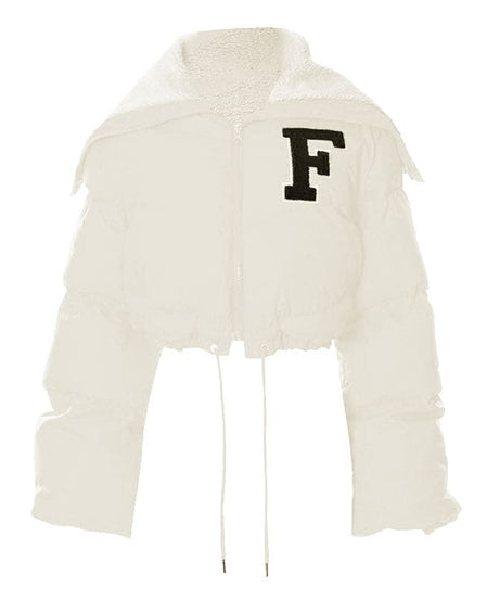 The 'F' Factor Cropped Puffer Jacket: Cozy Sherpa Collar & Trendy Fall Style