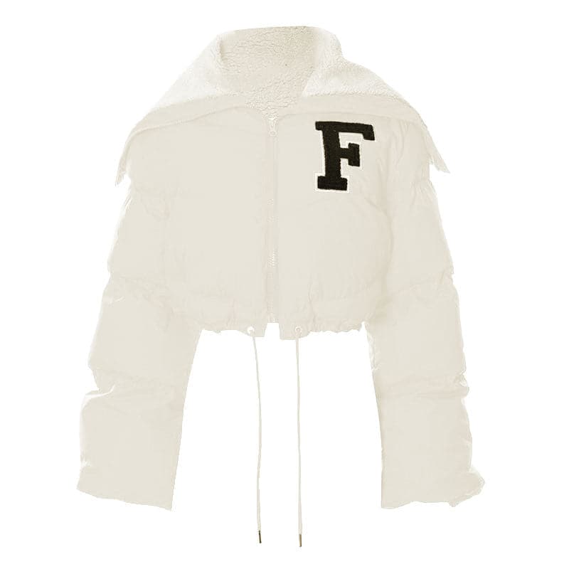 The 'F' Factor Cropped Puffer Jacket: Cozy Sherpa Collar & Trendy Fall Style