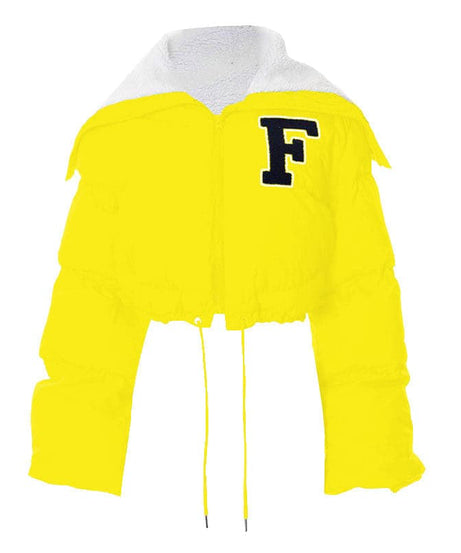 The 'F' Factor Cropped Puffer Jacket: Cozy Sherpa Collar & Trendy Fall Style