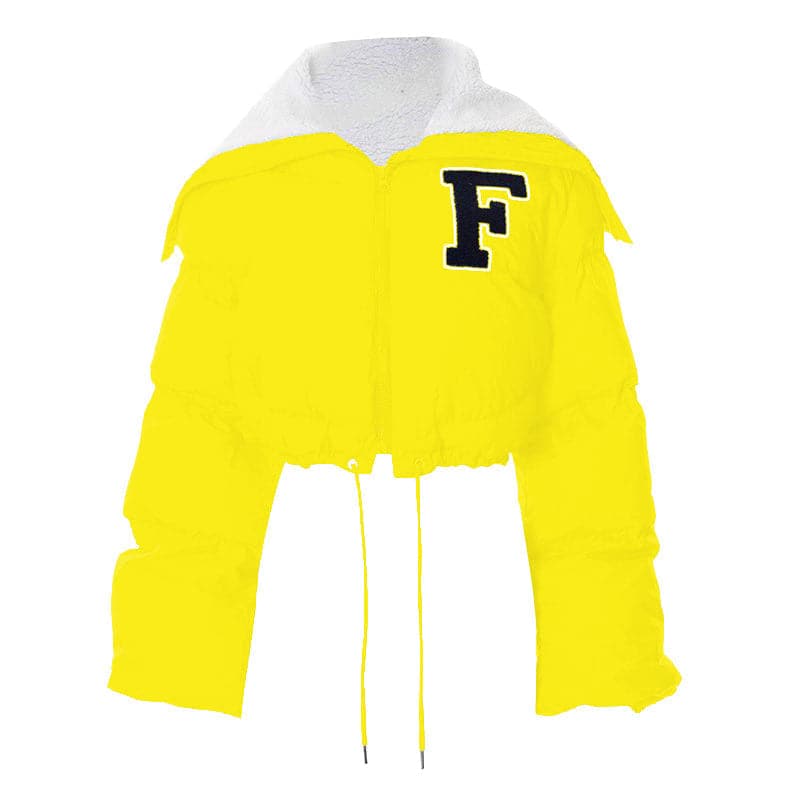 The 'F' Factor Cropped Puffer Jacket: Cozy Sherpa Collar & Trendy Fall Style