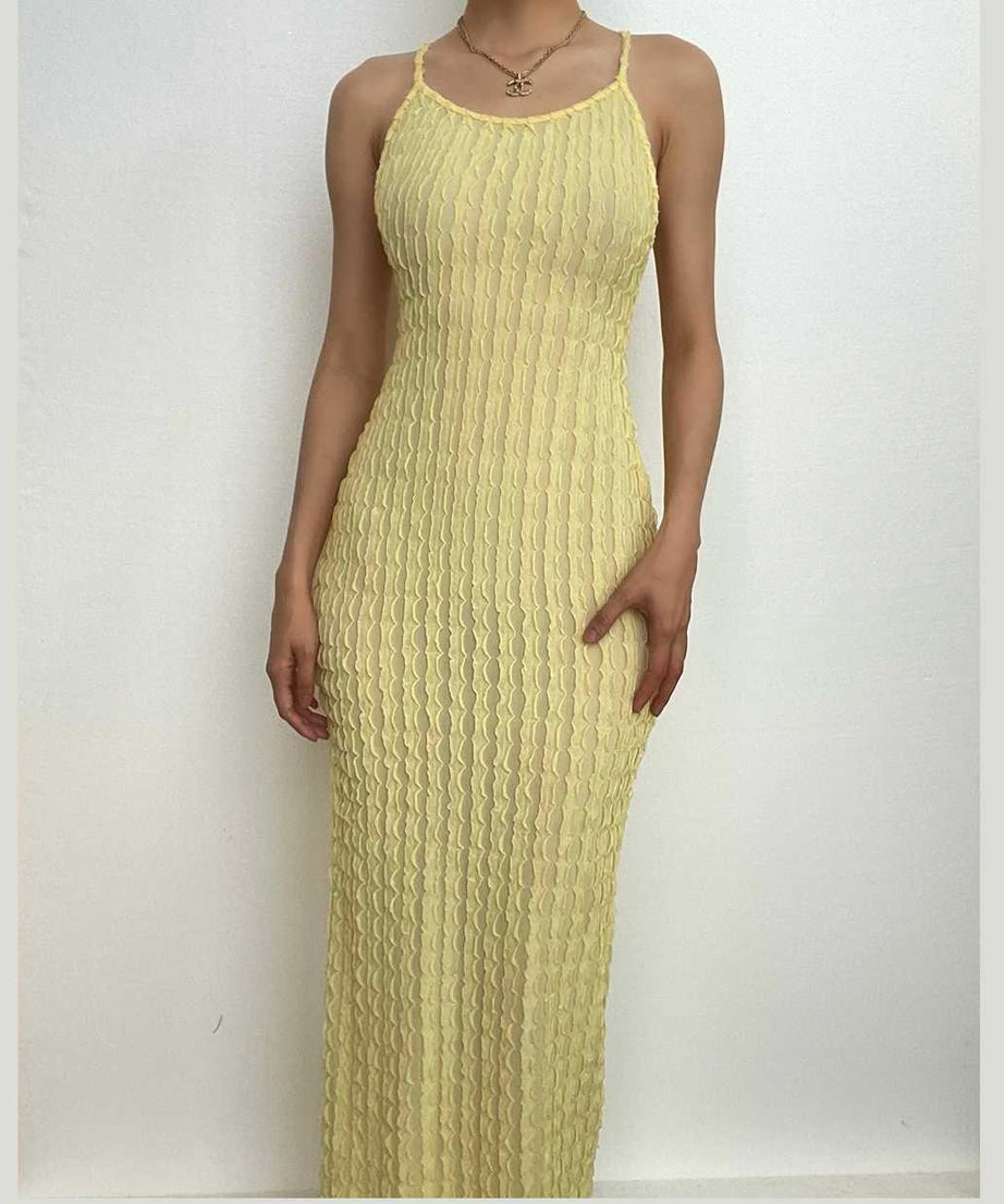 Effortless Chic Textured Lemon Yellow Maxi Dress | Your Flattering Fall & Resort Staple