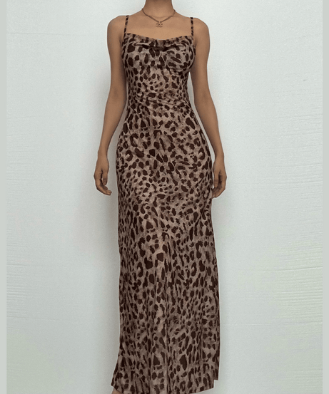 Autumn Allure: Leopard Print Cowl Neck Cami Maxi Dress - Your Fall & Holiday Statement
