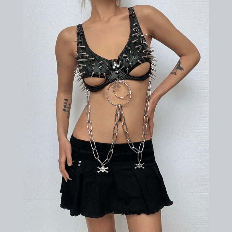 Unleash Your Dark Siren: Spiked & Chained Gothic Lingerie Set - Halloween & Festival Ready