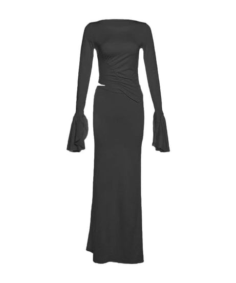 Chic Ivory Ruched Maxi Dress with Flared Bell Sleeves - Your Fall & Holiday Event Essential