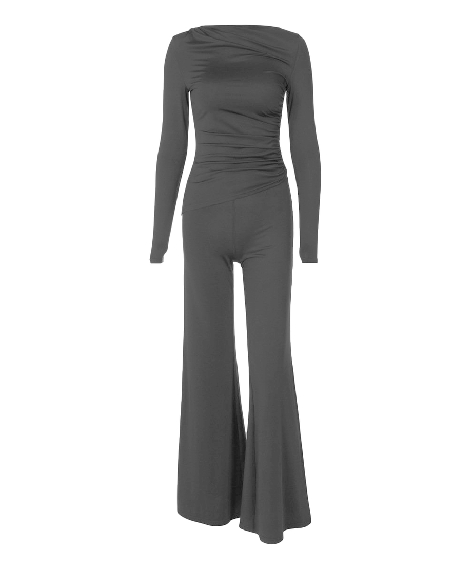 Effortless Fall Chic: Ruched Long Sleeve Top & Wide-Leg Pant Set | Cozy Elevated Loungewear