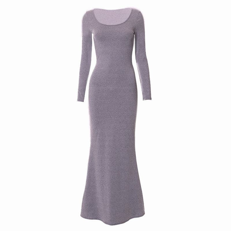 Fall Chic & Cozy: Women's Long Sleeve Scoop Neck Mermaid Maxi Dress