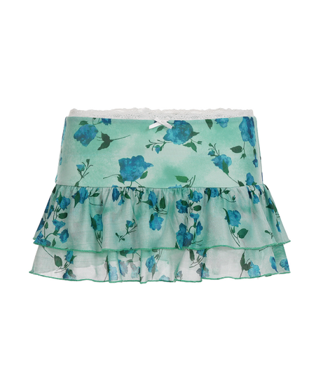 Y2K Coquette Blue Floral Ruffle Mini Skirt - Lace Trim & Bow Detail for Flirty Fall Style