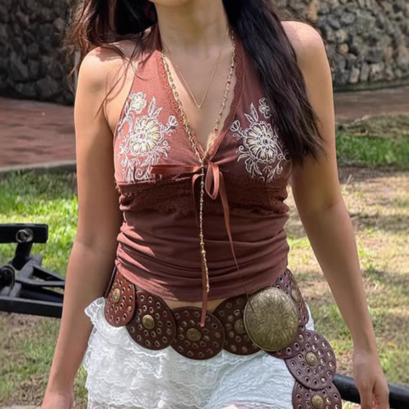 Romantic Pink Floral Halter Top | Lace Trim & Ruched Front | Fall Date Night Style