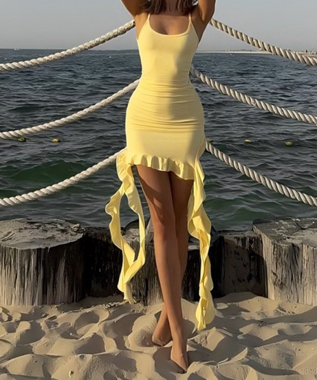 Sizzling Red Ruched Ruffle Mini Dress - Your Iconic Fall & Holiday Party Look