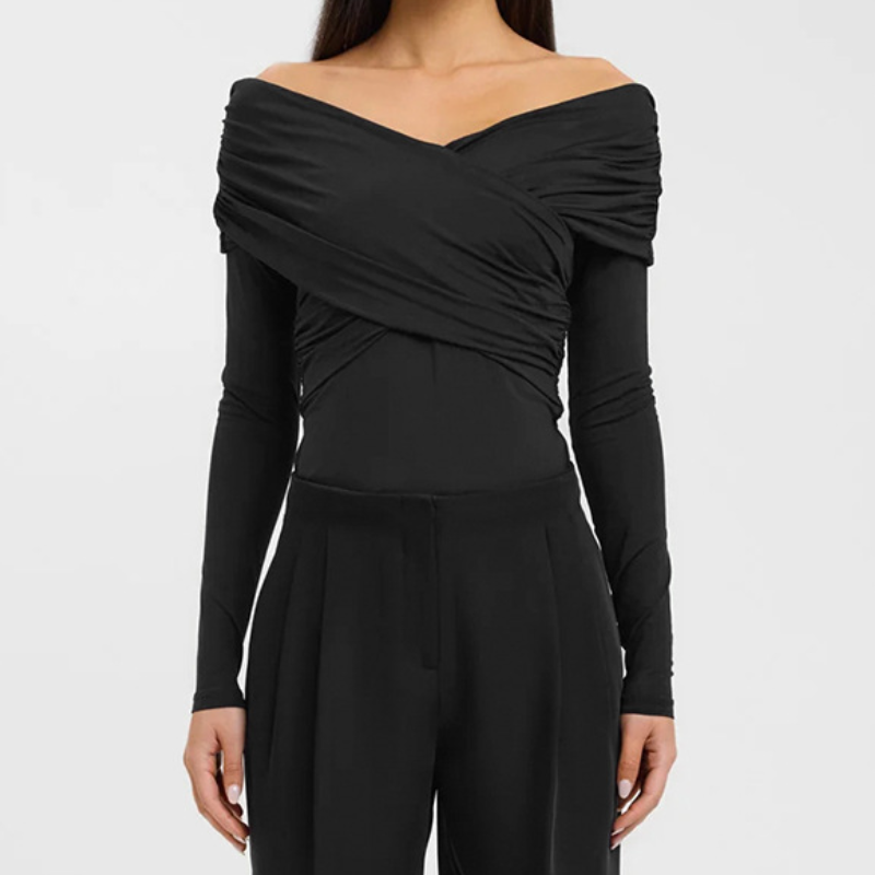 Stunning Burgundy Ruched Off-Shoulder Long Sleeve Top – Your Must-Have for Fall & Holiday Season