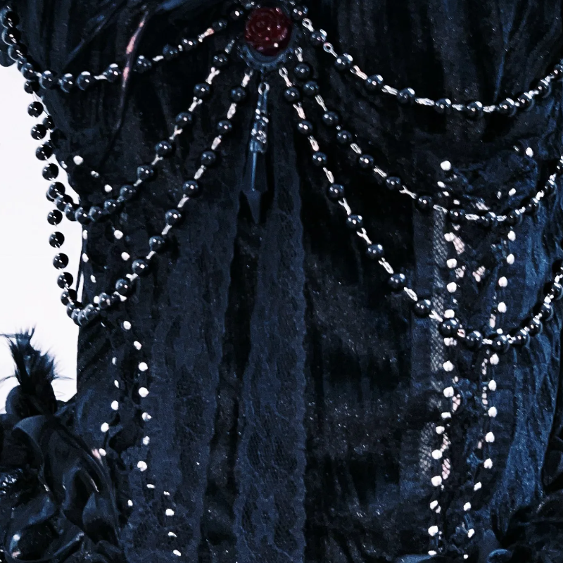 Gothic Glamour Feather & Chain Embellished Maxi Gown - Dark Romance for Halloween & Fall Galas