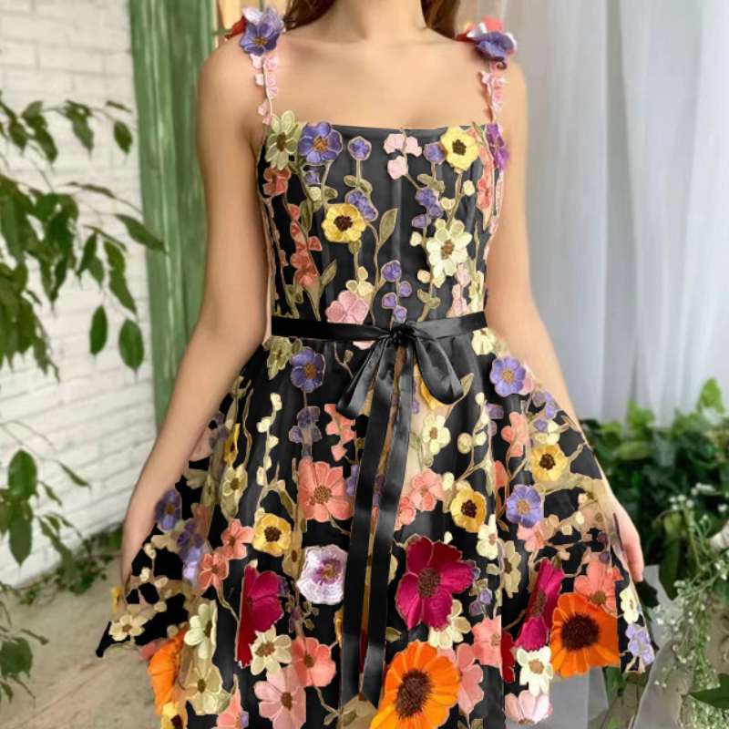 Whimsical Bloom Embroidered Mini Dress – Your Vibrant Fall & Vacation Escape