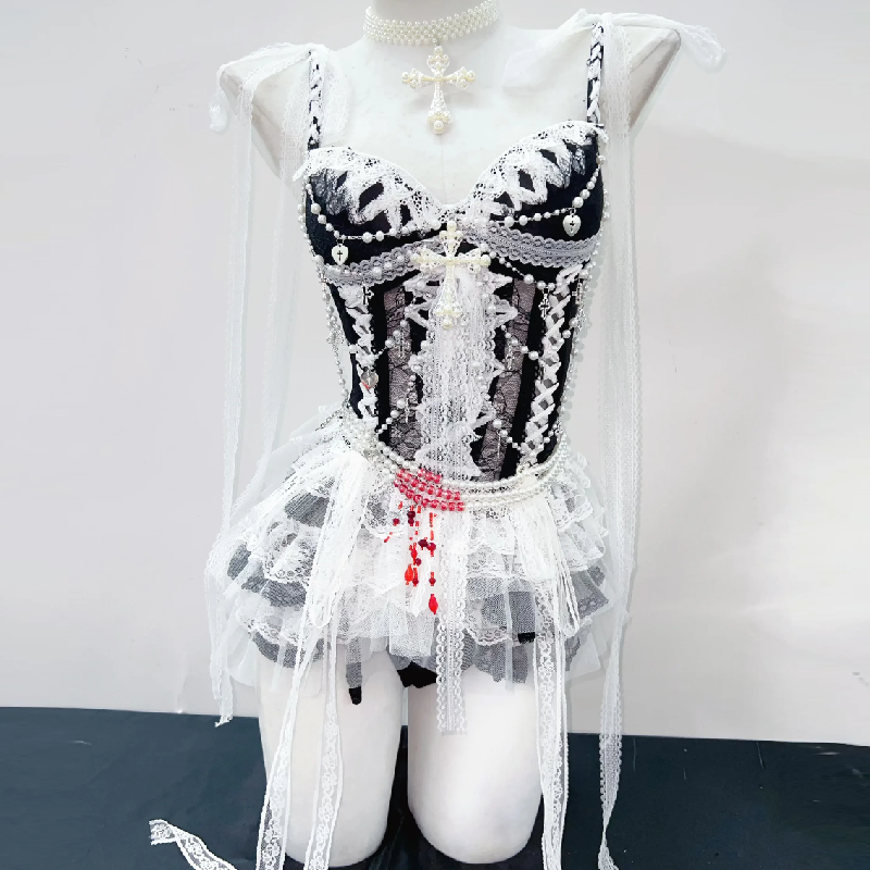 Victorian Gothic Maid Sweetheart Lace Corset Mini Dress - Spooky Season & Party Ready