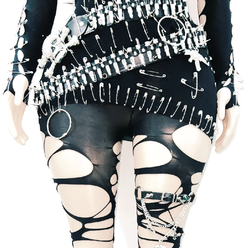 Unleash Your Edge: Spiked Skull Cutout Jumpsuit - Perfect for Halloween, Concerts & Clubs