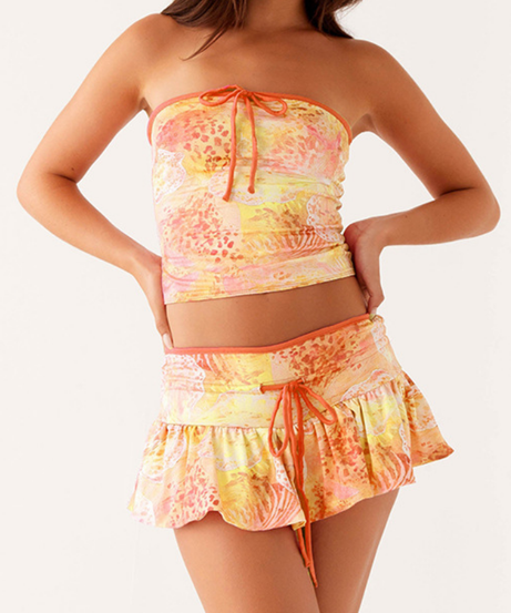 Vibrant Pink Tie-Dye Tube Top & Ruched Mini Skirt Set - Y2K Barbiecore Vacation Outfit