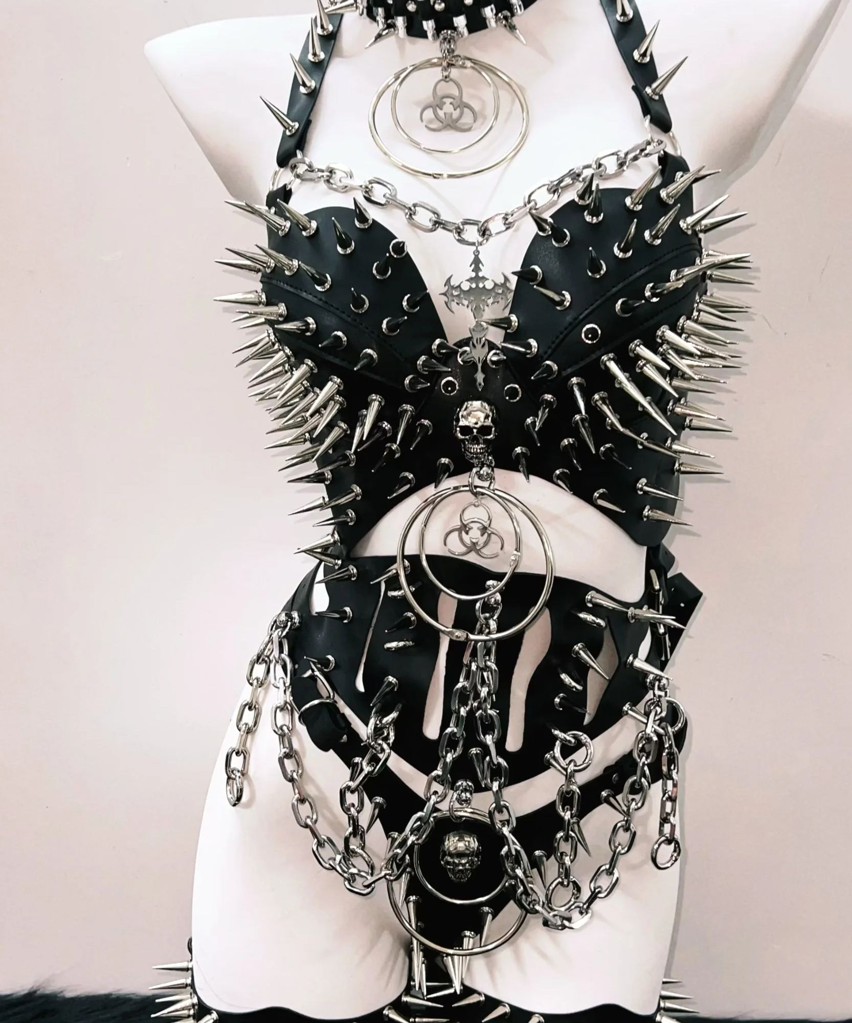 Fierce Spiked & Chained Gothic Harness Set - Ultimate Halloween & Clubwear Statement