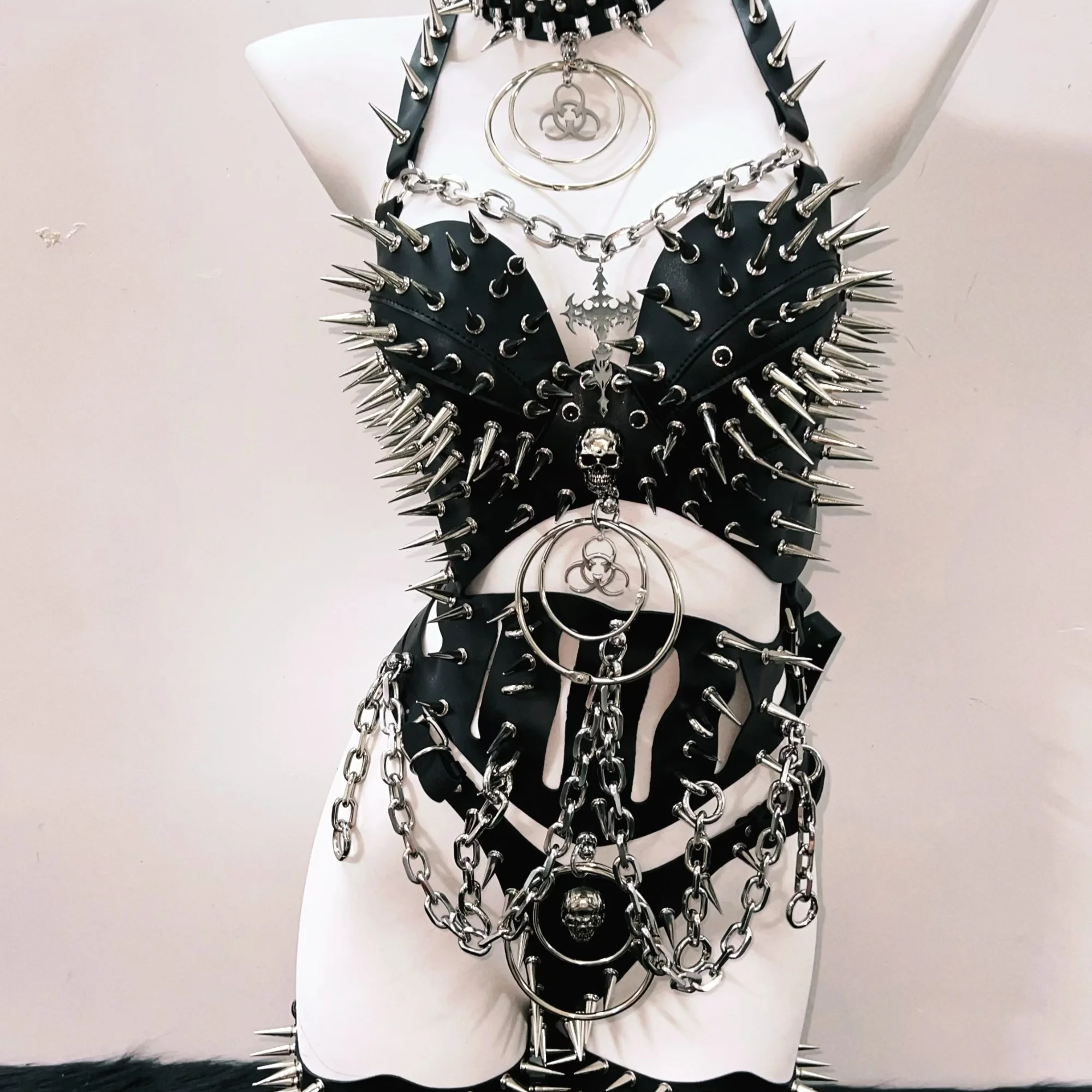 Fierce Spiked & Chained Gothic Harness Set - Ultimate Halloween & Clubwear Statement