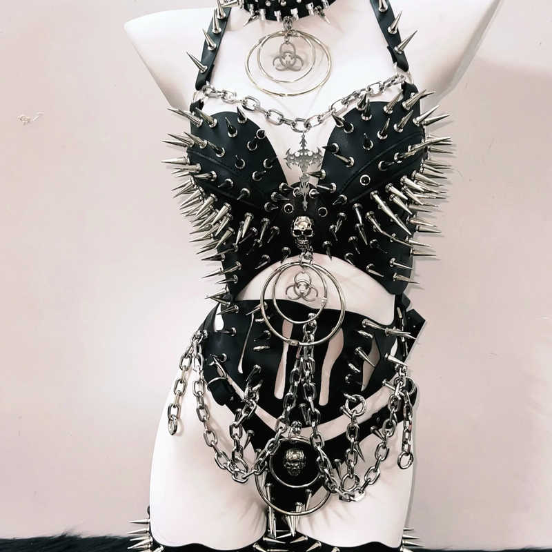 Fierce Spiked & Chained Gothic Harness Set - Ultimate Halloween & Clubwear Statement