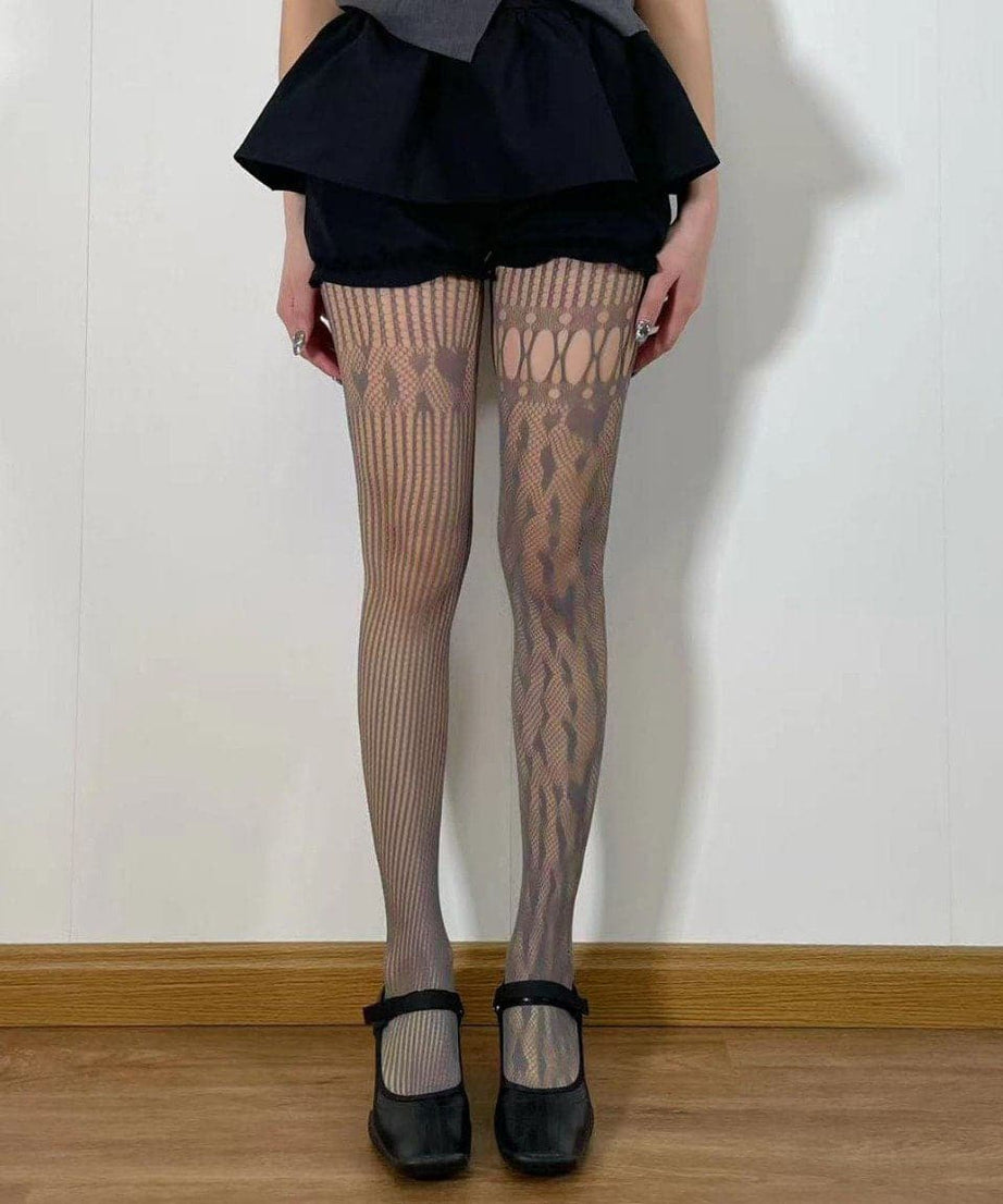 Bewitching Asymmetrical Heart Fishnet Tights - Edgy Fall & Halloween Style