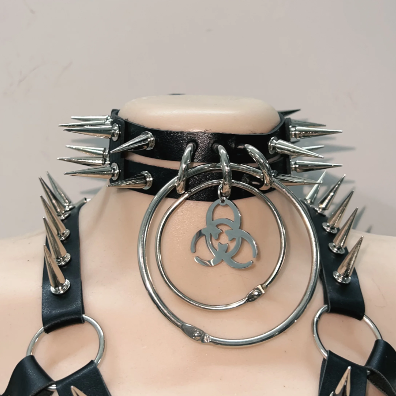 Unleash Your Power: Spiked Goth Punk Faux Leather Harness Bra Top - Ultimate Halloween, Rave & Festival Statement