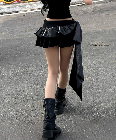 Edgy Asymmetrical Ruffle Mini Skirt - Faux Leather Detail & Fall Ready Style