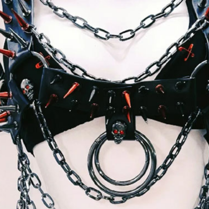 Unleash Your Inner Rebel: Spiked Skull & Chain Harness Top - Gothic Rave Festival Bralette for Halloween