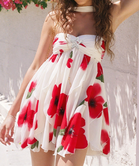 Autumn Glow Halter Floral Ruffle Mini Dress - Effortless Chic for Fall & Holiday Parties