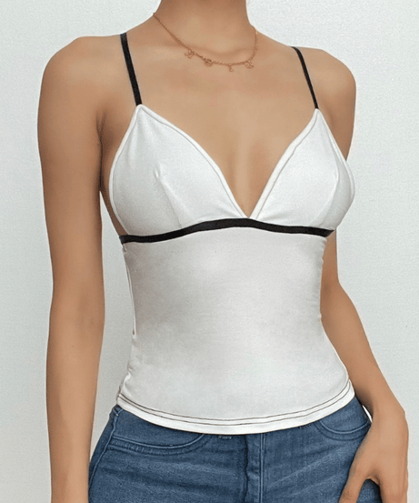 Y2K Chic V-Neck Contrast Cami Top – Flattering Fit for Fall Layering & Nights Out