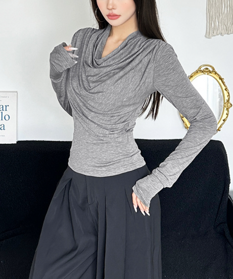 Chic Draped Cowl Neck Long Sleeve Top - Effortless Fall & Holiday Style