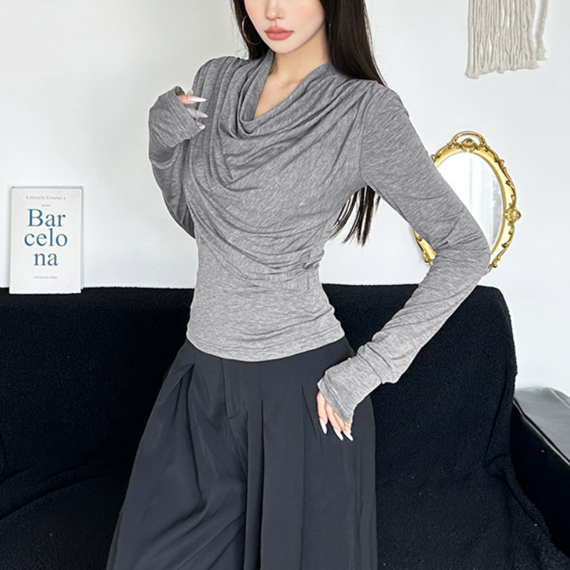 Chic Draped Cowl Neck Long Sleeve Top - Effortless Fall & Holiday Style