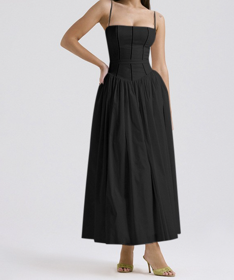 Timeless Chic: Square Neck Black Maxi Dress - Your Fall & Holiday Essential