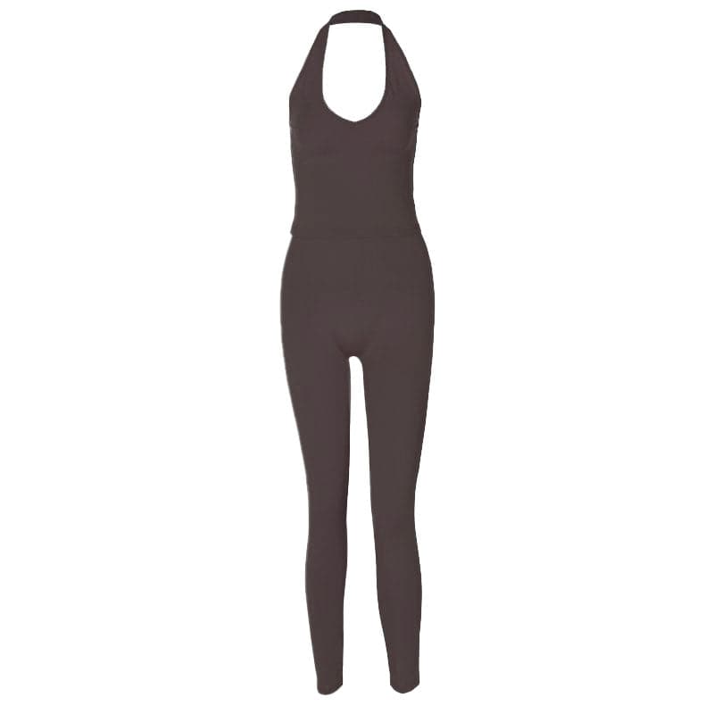 Effortless Chic: Sage Green Halter Neck Top & High-Waist Leggings Set – Fall Comfort & Style