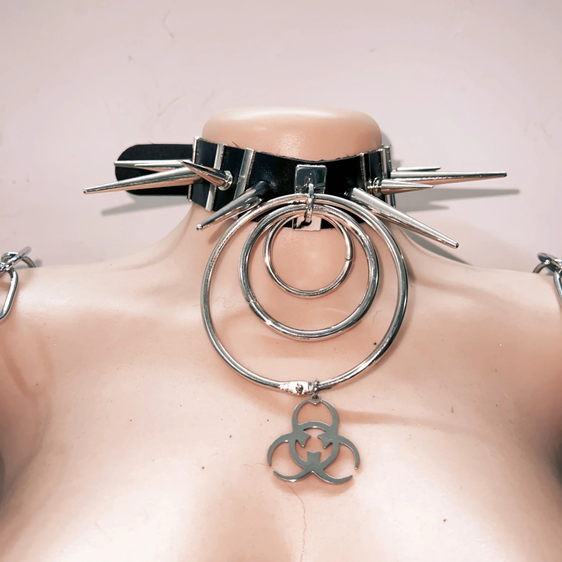 Unleash Your Inner Rebel: Spiked & Chained Gothcore Faux Leather Set - Halloween & Concert Ready