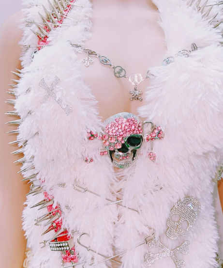 Fierce Fluffy Spiked Skull Two-Piece Set - Your Ultimate Halloween & Festival Statement Outfit!