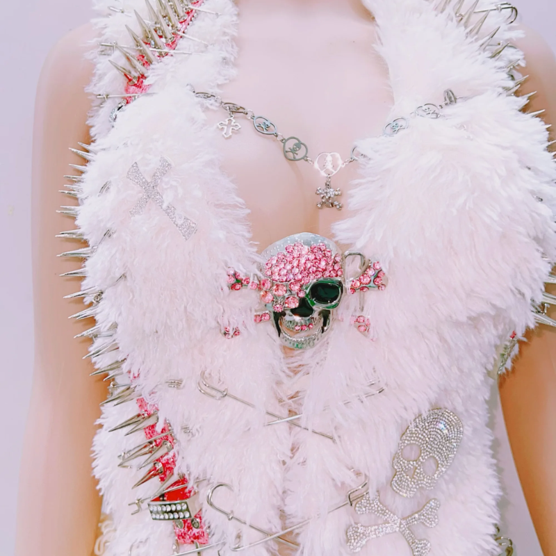 Fierce Fluffy Spiked Skull Two-Piece Set - Your Ultimate Halloween & Festival Statement Outfit!