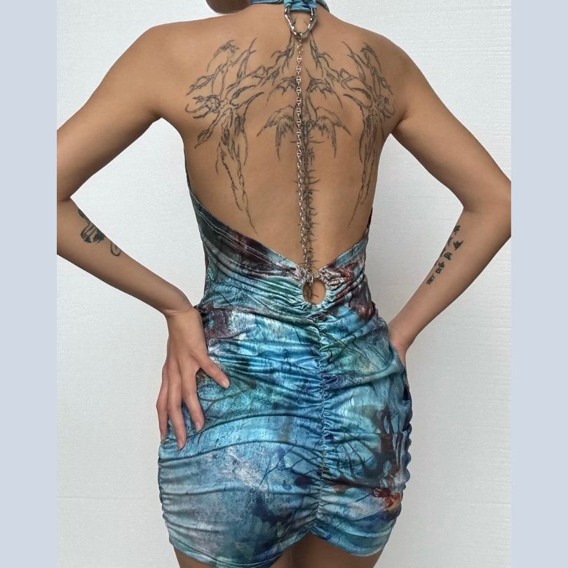 Stunning Abstract Print Halter Cut-Out Mini Dress - Perfect for Fall Nights Out