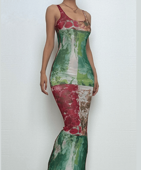 Vibrant Abstract Print Mesh Maxi Dress - Your Chic Fall & Holiday Statement