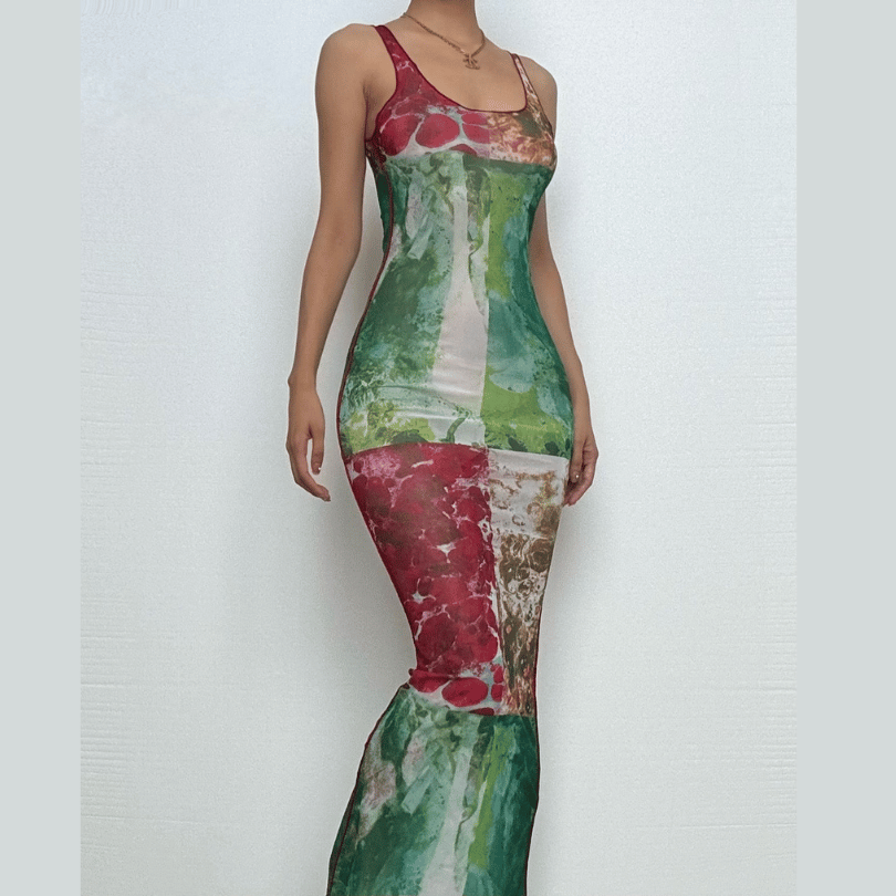 Vibrant Abstract Print Mesh Maxi Dress - Your Chic Fall & Holiday Statement