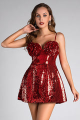 Maureen Red Sequin Flower Mini Dress