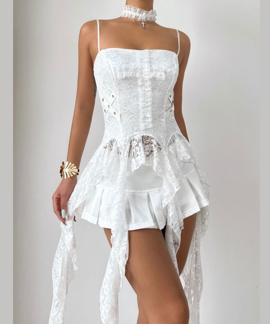 Ethereal Gothic White Lace Corset Cami Top - Fall Festivals & Halloween Party Ready